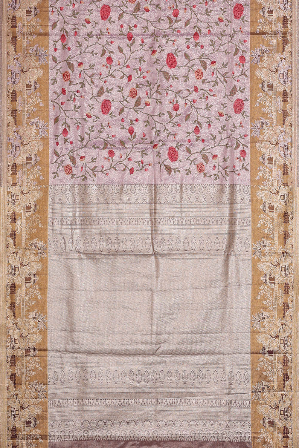 Image of Lavender Silk Embroidered Saree